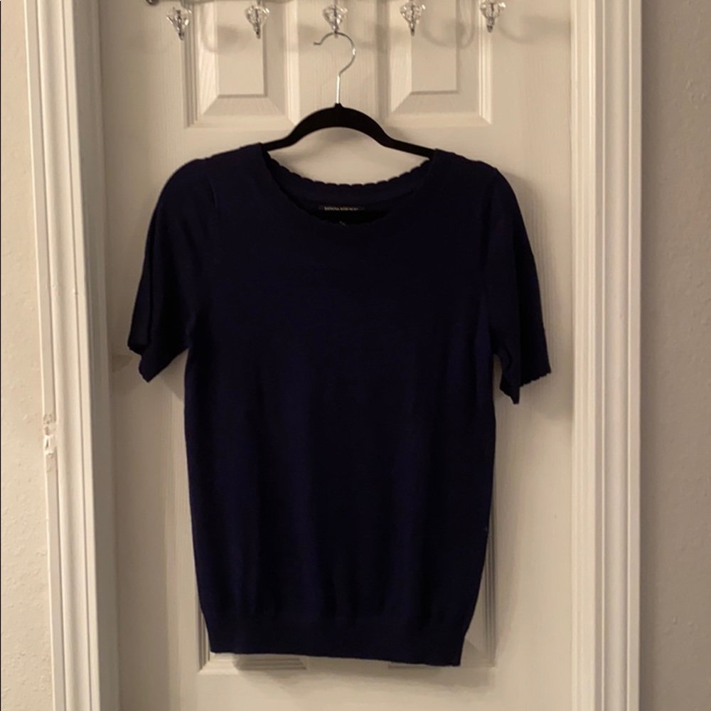 High-Neck Scalloped Blouse (Navy)